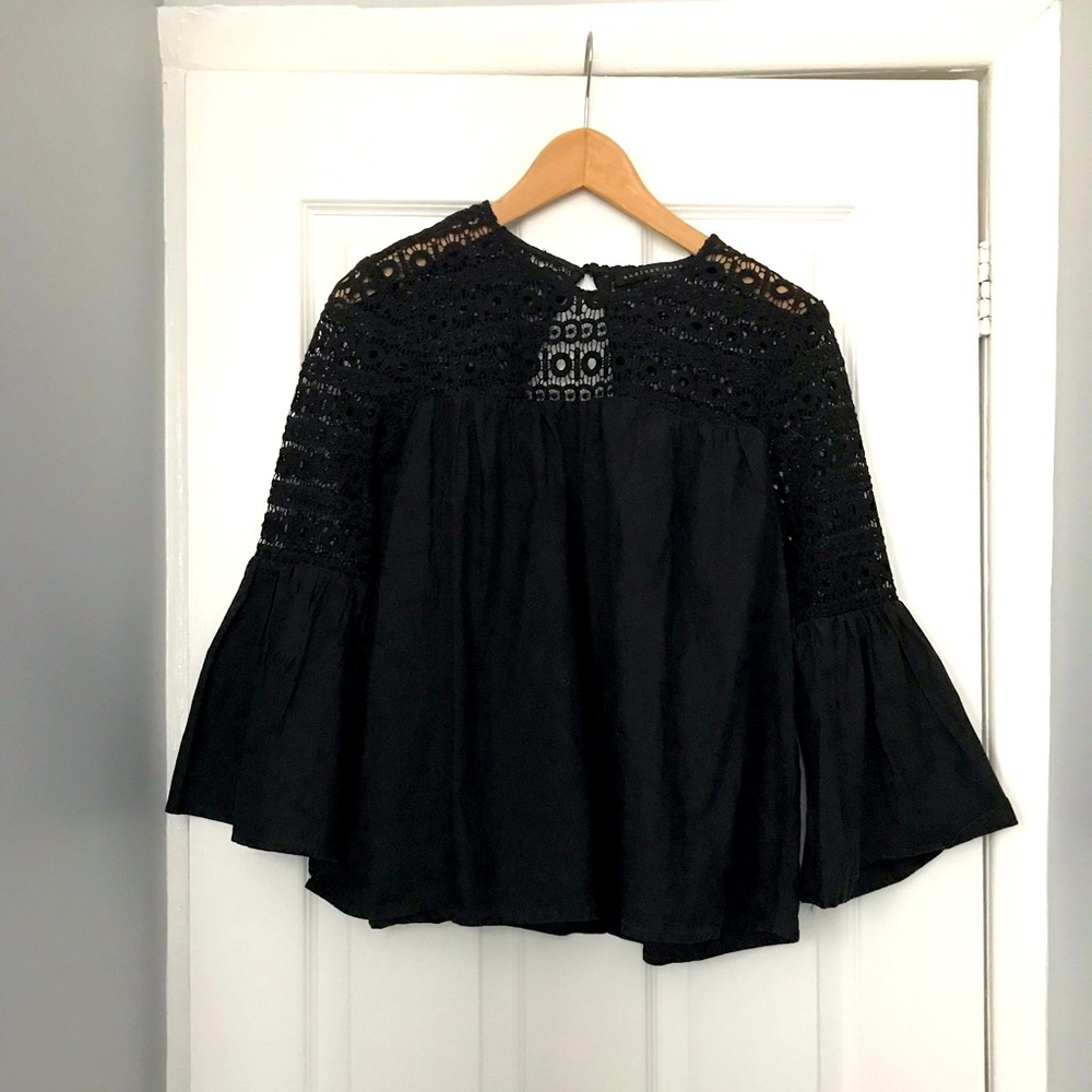 Black lace top with bell sleeves